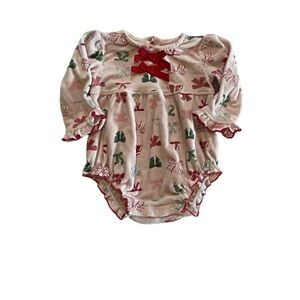 Chickpea baby girl 3-6 month novelty bow print Christmas bubble romper like new